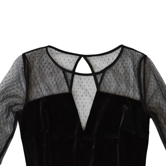 Mango Black Velvet Sheer Mesh Sleeves Sheath Mini Dress Size Small - Picture 4 of 7